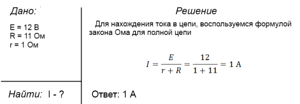 Задача на закон Ома для полной цепи